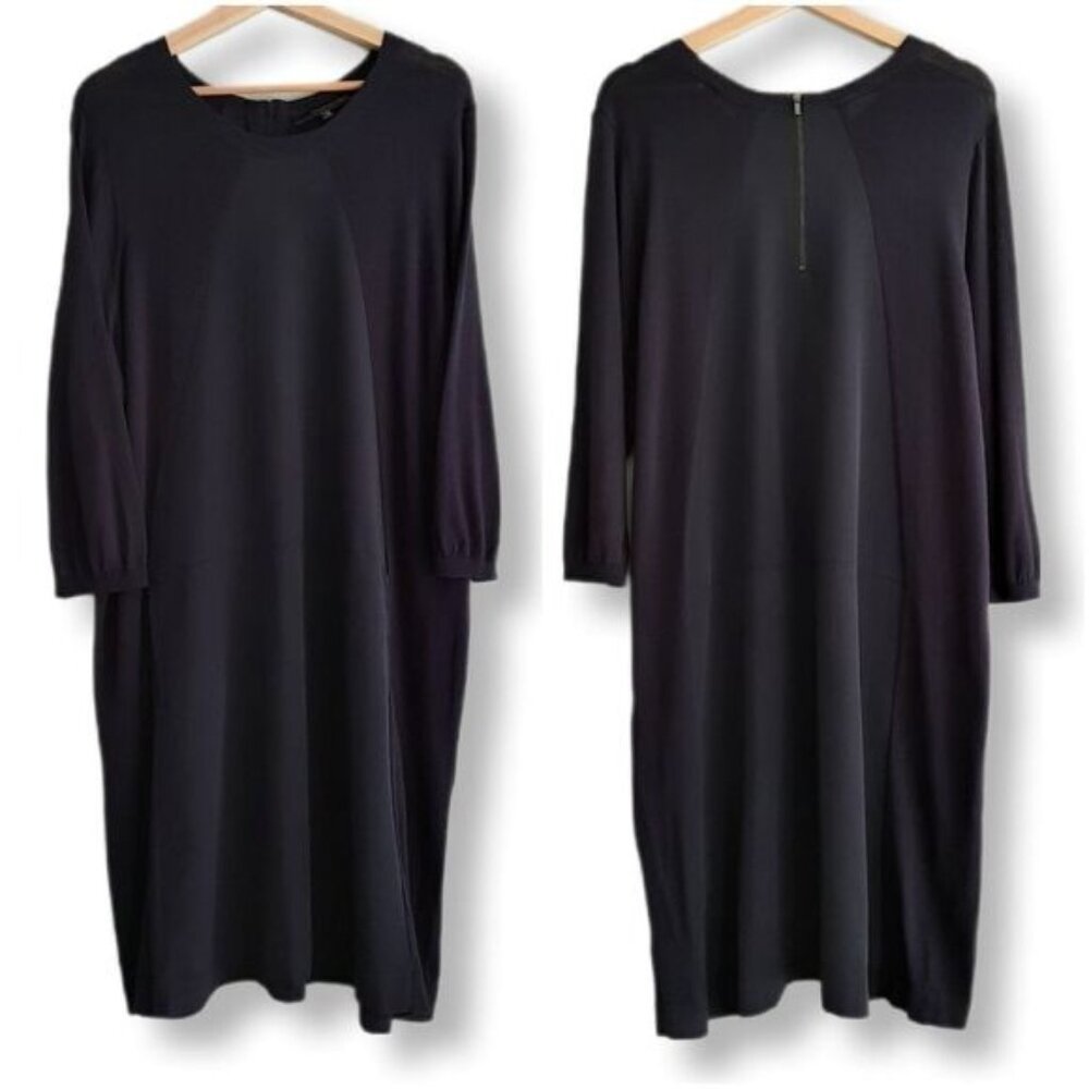 WILLOW & THREAD Mixed Media Midi Shirt Dress Tonal Navy Sz 2X Flawed